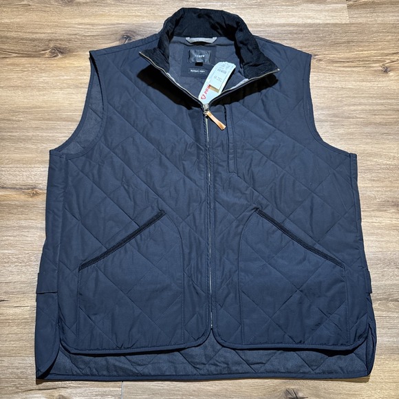 NEW W/ Tags J.Crew Mens LARGE Sussex Quilted Vest Midnight Navy Zip Up PrimaLoft